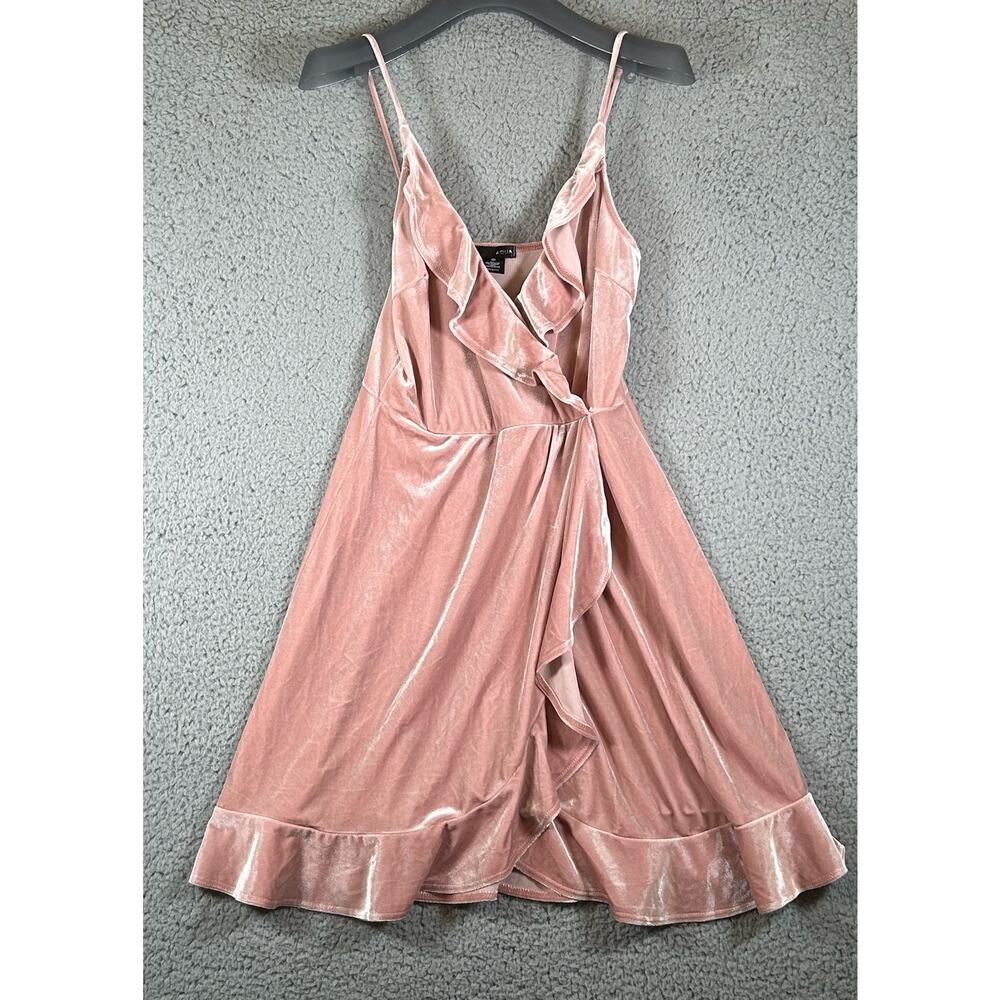 Aqua Dress Women M Pink Velvet Ruffled Sleeveless Made in U.S.A, Barbie Core - Picture 2 of 9